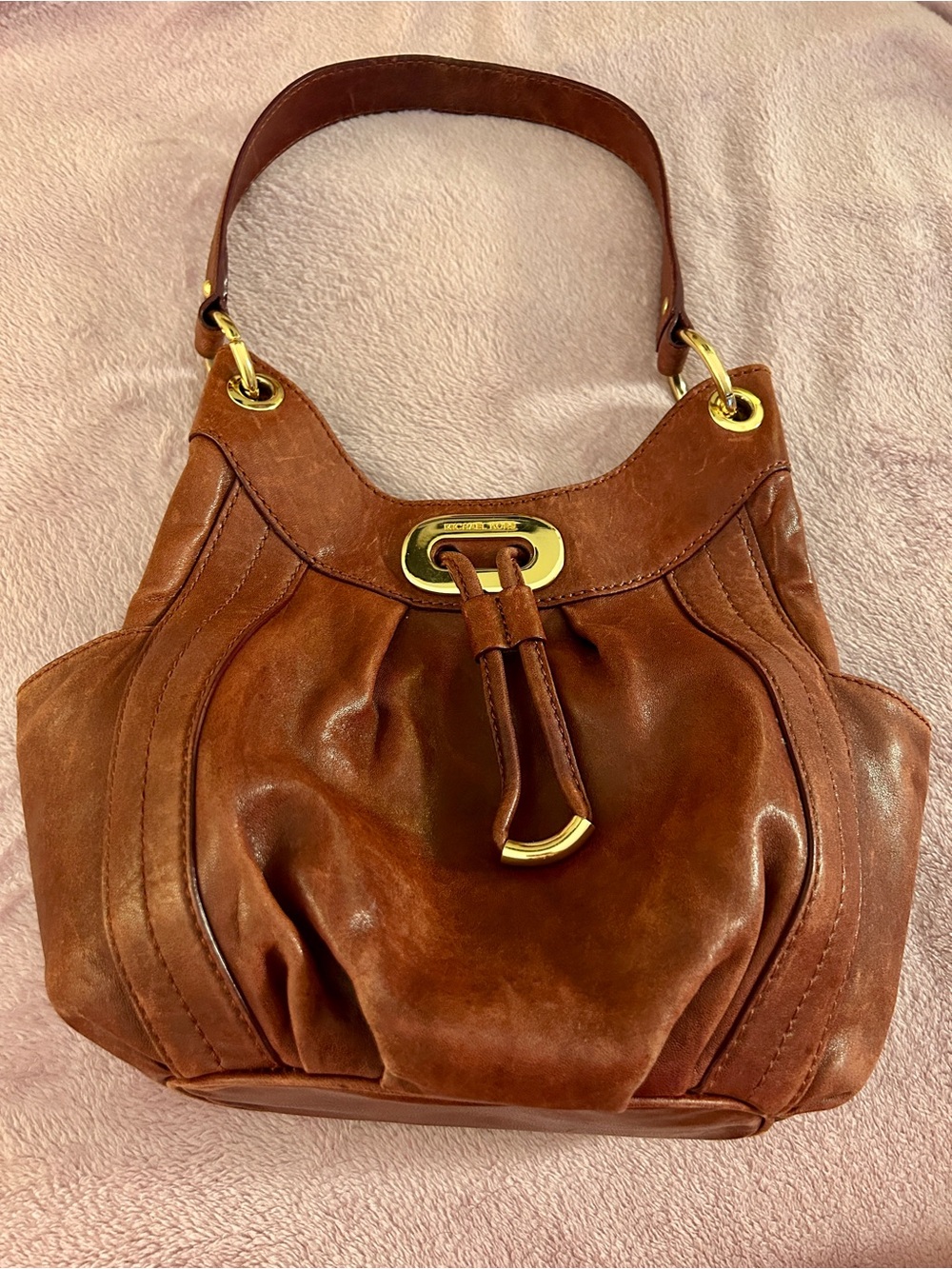 Michael Kors Brown Leather Shoulder Bag with Gold Hardware